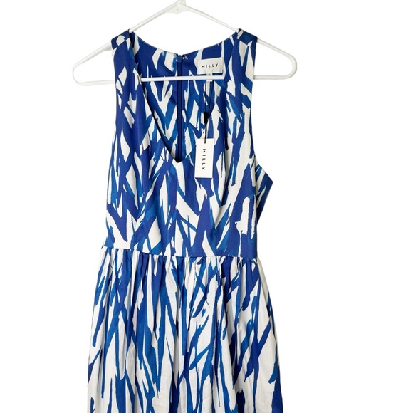 NWT MILLY Isadora A-Line Brushstroke Dress Blue White Size 2 - Picture 7 of 14